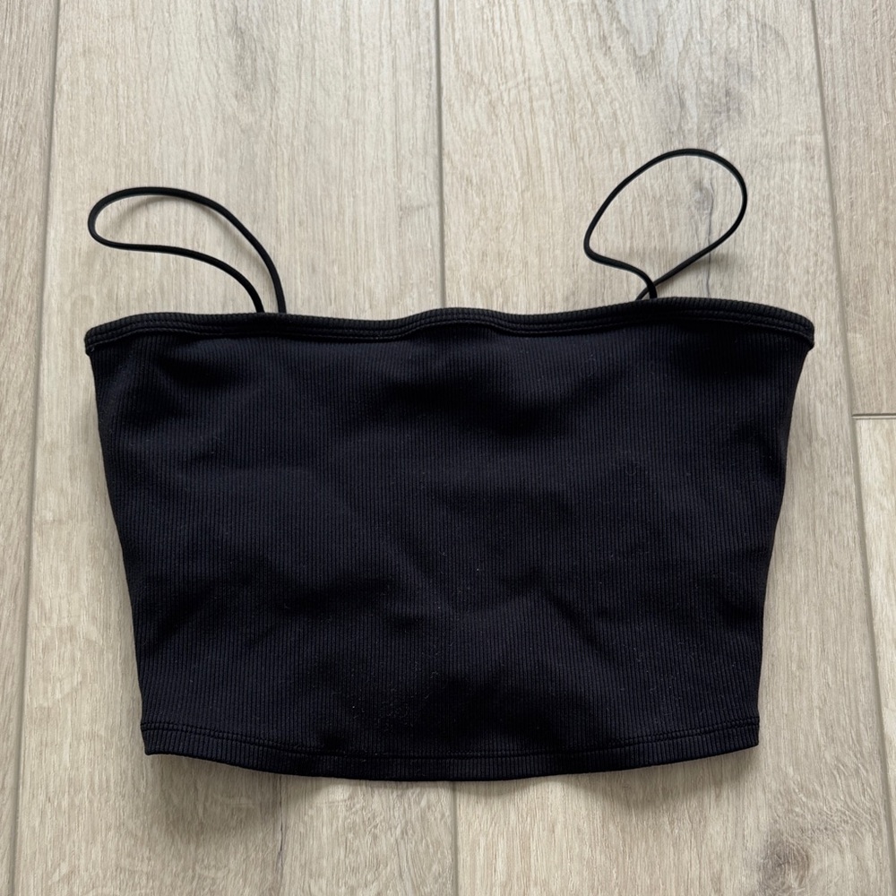 Alo Goddess Ribbed Bandeau Top- Black